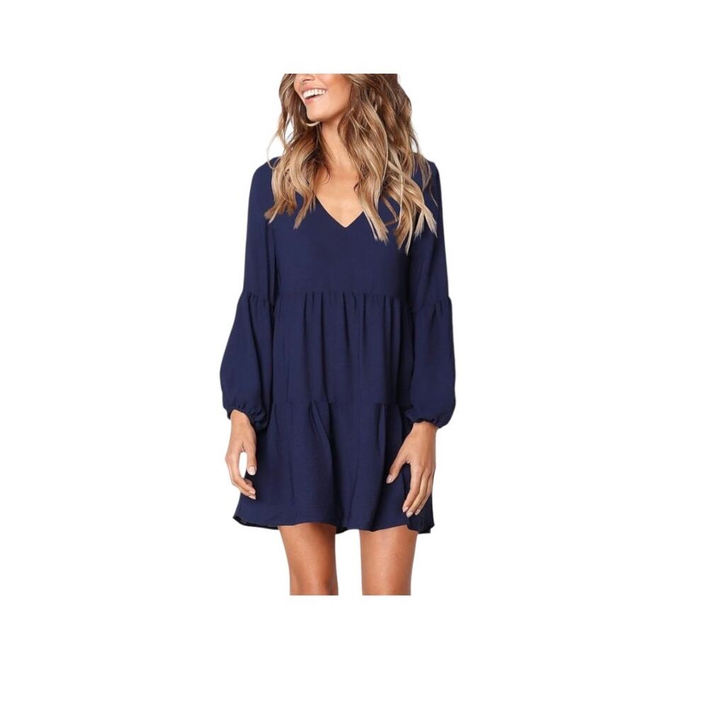 Amoretu Summer Tunic Dress V Neck Casual Loose Flowy  Dress Medium